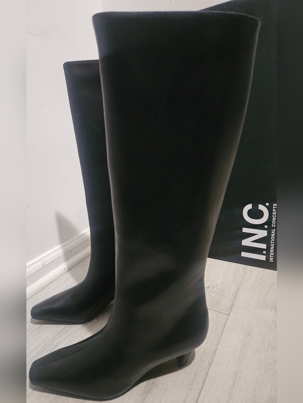INC International Concepts Black Knee High Leather-Look Boots